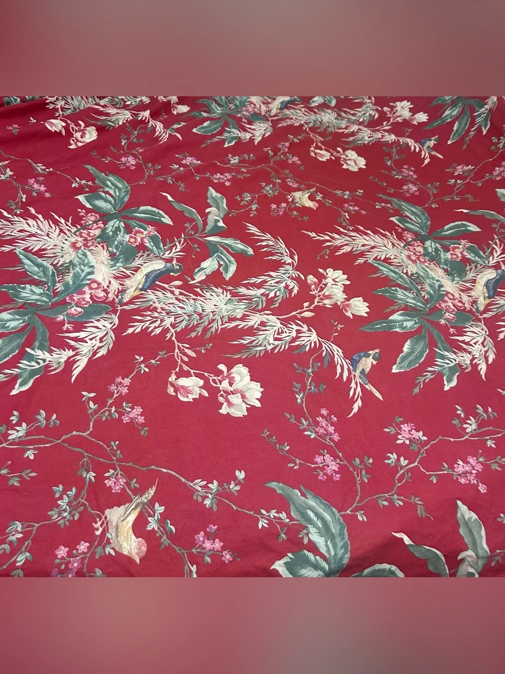Pottery Barn King Duvet  Organic Cotton  Tropical Birds Leaves Crimson Red